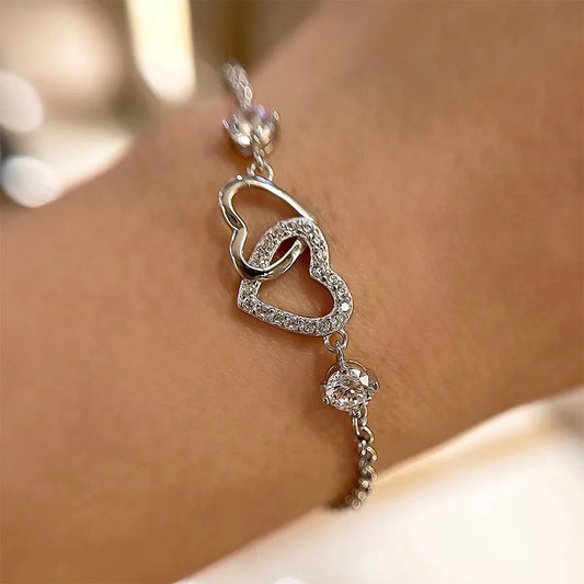 Sterling Silver Double Heart Bracelet